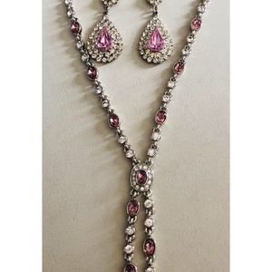 Vintage Pink & Clear CZ Dangle Earrings & Necklace